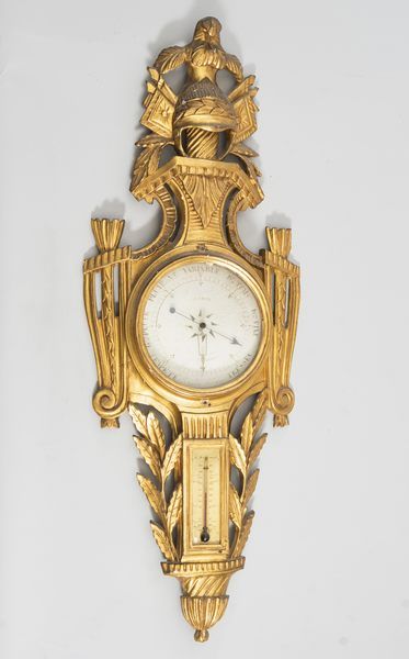 Baromètre, thermomètre en bois sculpté et...