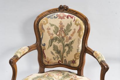 2 cabriolet-backed armchairs in molded and...