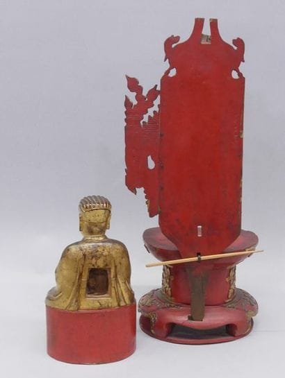Buddhist sage statue in gilded wood, with...