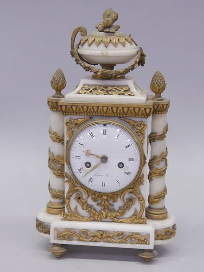 Portico clock in marble and bronze, the dial...