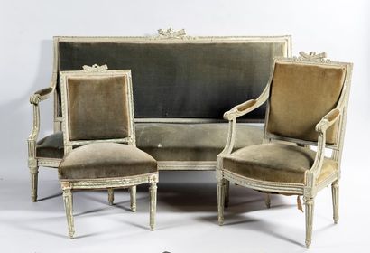 Mobilier de salon en bois relaqué gris et...