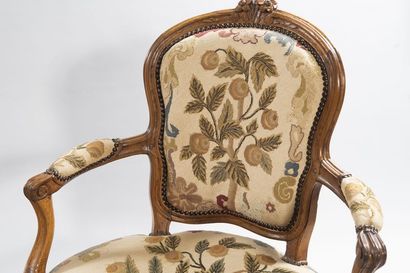 2 cabriolet-backed armchairs in molded and...