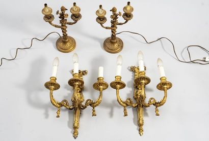 Set comprising 
- pair of chased and gilt...