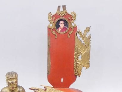 Buddhist sage statue in gilded wood, with...