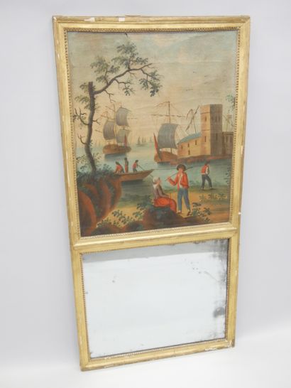 Wood and gilded stucco overmantel with gilded...