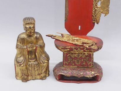 Buddhist sage statue in gilded wood, with...