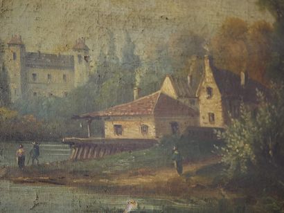 Trumeau de cheminée en bois laqué vert et...