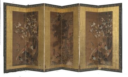 JAPAN - 19th century
Six-leaf folding screen...
