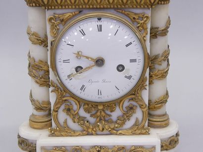 Portico clock in marble and bronze, the dial...