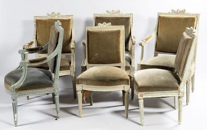 Mobilier de salon en bois relaqué gris et...