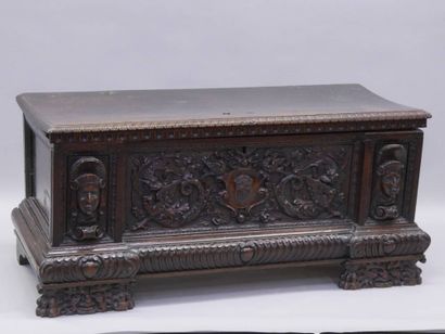 Walnut Cassone opening with one lid (veiled),...