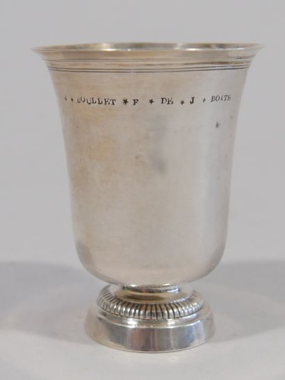Plain silver tulip tumbler engraved with...