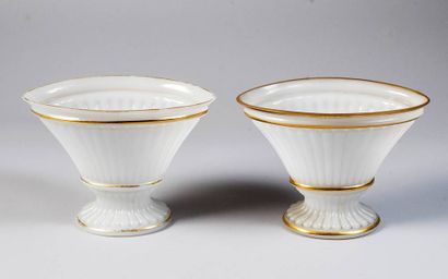 Pair of white opaline navette vases with...
