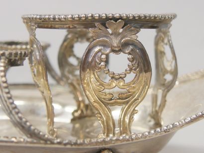 Silver navette-shaped oil and vinegar cruet...