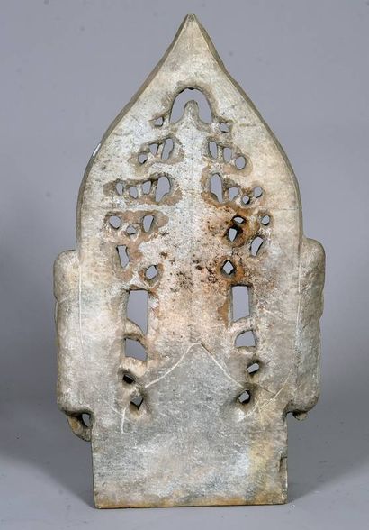 CHINA Limestone stele depicting standing...