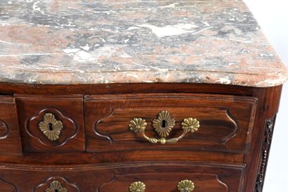 Walnut chest of drawers with curved front,...