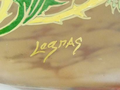 LEGRAS - Enameled glass navette-shaped bowl...