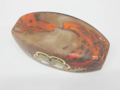 LEGRAS - Enameled glass navette-shaped bowl...