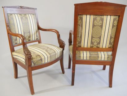 Pair of mahogany and veneered armchairs,...