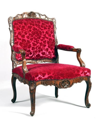 Fauteuil d'époque Régence en bois naturel,...