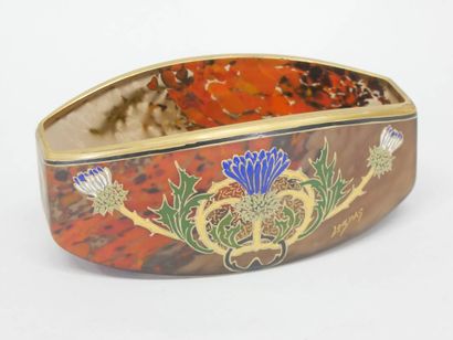LEGRAS - Enameled glass navette-shaped bowl...