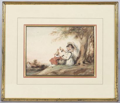 DEVÉRIA Achille (Paris 1800 - 1857) Le Pique-nique,...