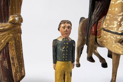 Set of 7 painted wooden statuettes. Folk...
