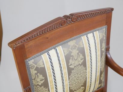 Pair of mahogany and veneered armchairs,...