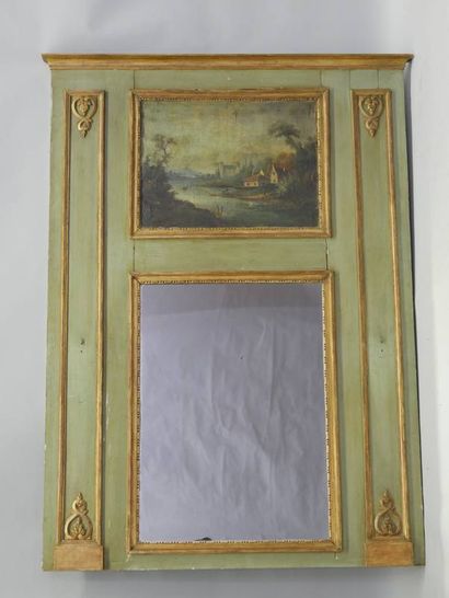 Trumeau de cheminée en bois laqué vert et...