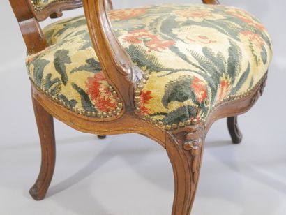 2 cabriolet-backed armchairs in molded and...