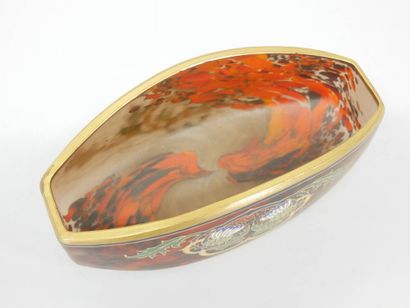 LEGRAS - Enameled glass navette-shaped bowl...
