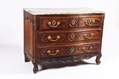 Walnut chest of drawers with curved front,...