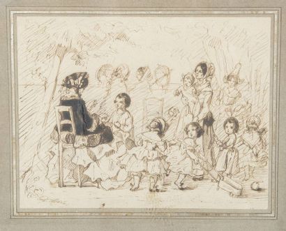 MORIN Eugénie (v. 1833 – 1875) Enfants jouant...