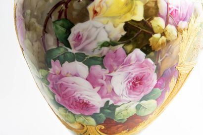 Large porcelain vase on pedestal with polychrome...