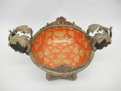 Ceramic and bronze mounted bowl with gilded...