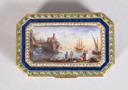 18 K gold snuffbox, rectangular shape with...