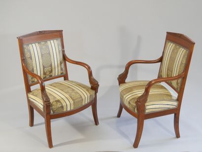 Pair of mahogany and veneered armchairs,...