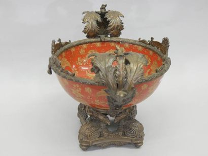 Ceramic and bronze mounted bowl with gilded...