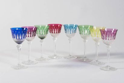 Suite of 8 polychrome Mosan wine glasses...