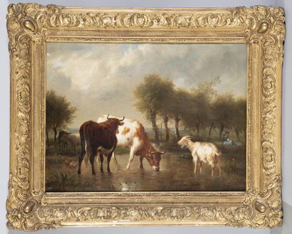 CARTIER Karl (1855 - 1925) Vaches s'abreuvant,...