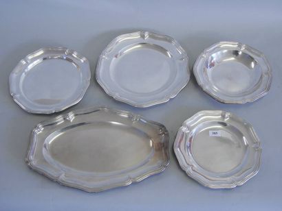 Set of 5 silver-plated dishes with triple...