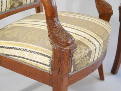 Pair of mahogany and veneered armchairs,...