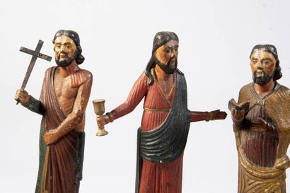 Set of 7 painted wooden statuettes. Folk...