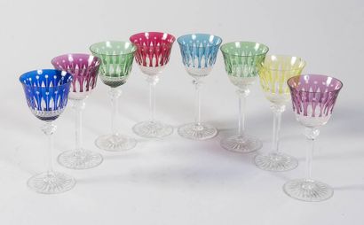 Suite of 8 polychrome Mosan wine glasses...