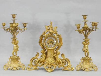 Rococo style ormolu mantel with cherubs (2...