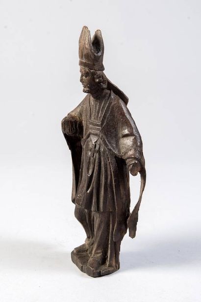Wooden statuette of St Bishop. 19th century...