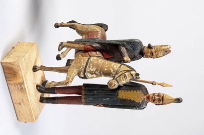 Set of 7 painted wooden statuettes. Folk...