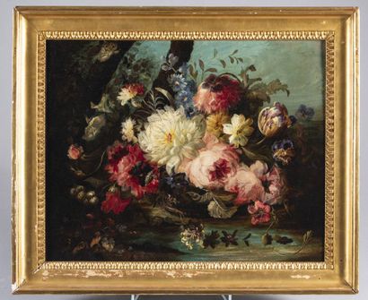 Ecole FLAMANDE vers 1850, Corbeille de fleurs...
