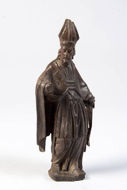 Wooden statuette of St Bishop. 19th century...