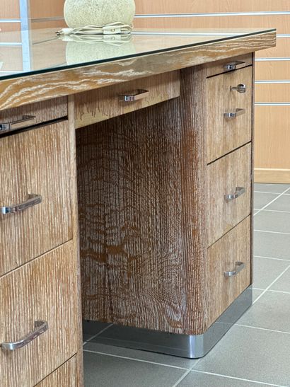Ceruse oak desk (numerous accidents, veneer...